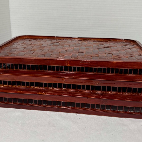 Vintage Japanese Bamboo 3 Nesting Serving Trays - Picture 6 of 6